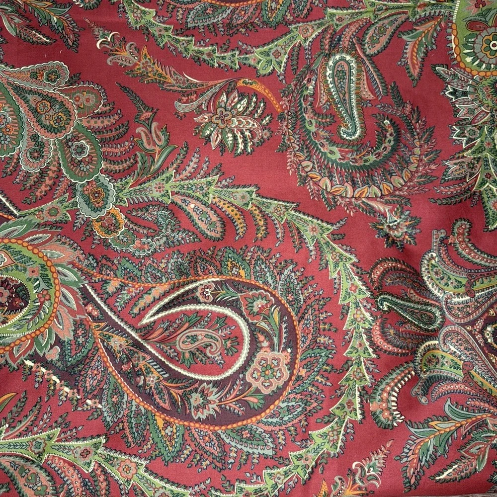 POTTERY BARN Caroline Paisley Duvet Cover King  Red Green Cotton Sateen